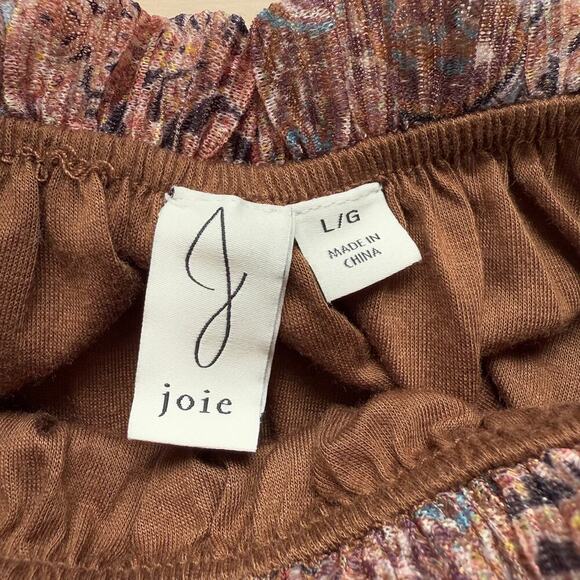 Joie Ruffled Crewneck Sheer Long Sleeve Blouse Smocked Waist Boho Floral Print L - Picture 3 of 7